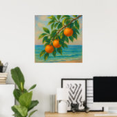 Coastal Citrus - Pastel Painting Style Orange Tree Poster (Thuiskantoor)