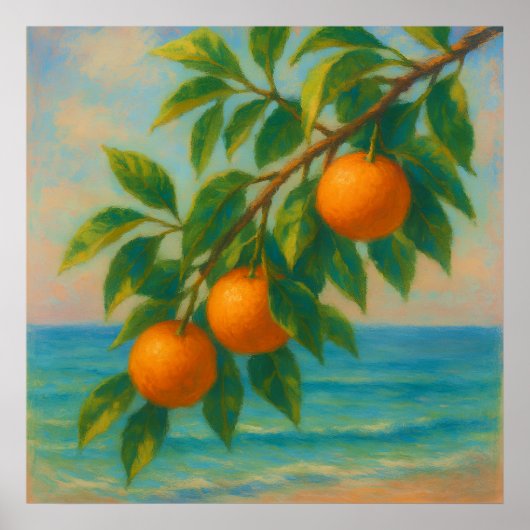 Coastal Citrus - Pastel Painting Style Orange Tree Poster (Voorkant)