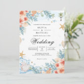 Coastal Coral Botanical Arch Wedding Kaart (Staand voorkant)