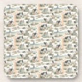 Coastal Cottage Lighthouse Pattern Bier Onderzetter (Voorkant)