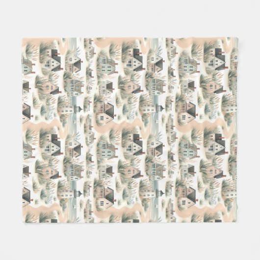 Coastal Cottage Lighthouse Pattern Fleece Deken (Voorkant (Horizontaal))