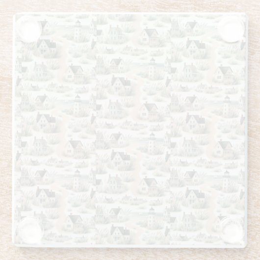 Coastal Cottage Lighthouse Pattern Glazen Onderzetter (Achterkant)