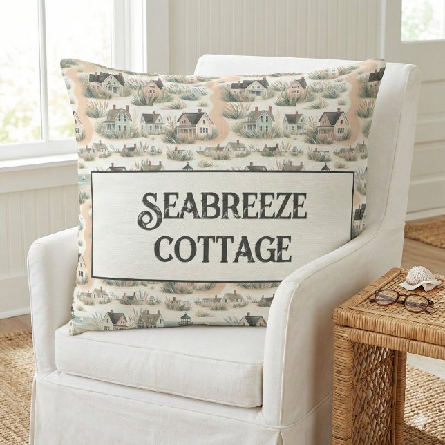 Coastal Cottage Lighthouse Pattern Kussen (Coastal Cottage Lighthouse Pattern Throw Pillow Mockup A)