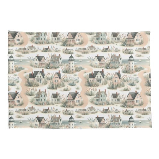 Coastal Cottage Lighthouse Pattern Kussensloop (Achterkant-Rechts)