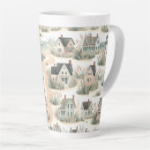 Coastal Cottage Lighthouse Pattern Latte Mok (Rechterhoek)
