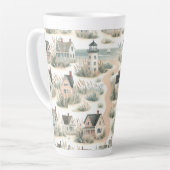 Coastal Cottage Lighthouse Pattern Latte Mok (Linkerhoek)