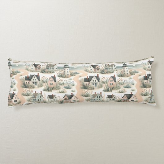Coastal Cottage Lighthouse Pattern Lichaamskussen (Achterkant)