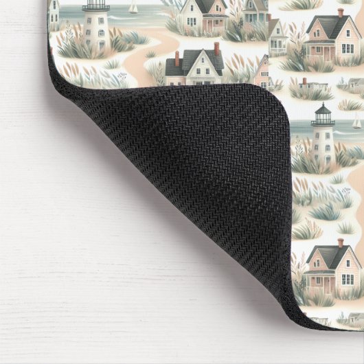 Coastal Cottage Lighthouse Pattern Muismat (Hoek)