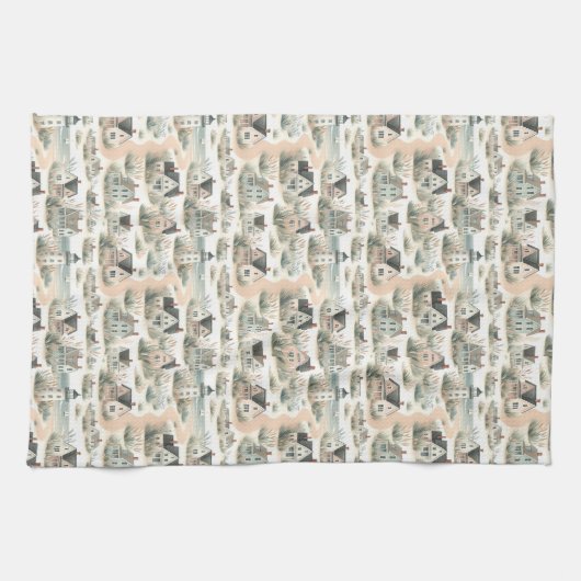 Coastal Cottage Lighthouse Pattern Theedoek (Horizontaal)