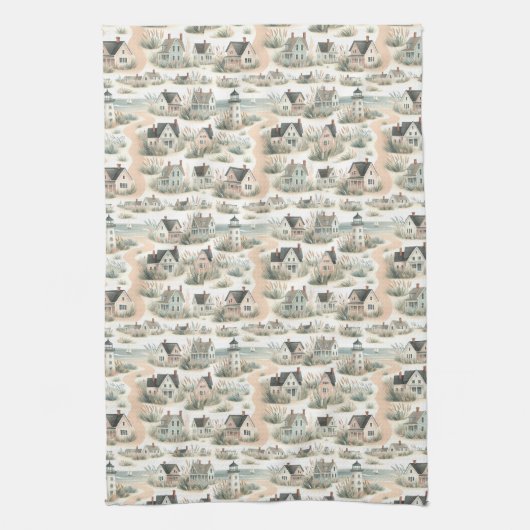 Coastal Cottage Lighthouse Pattern Theedoek (Verticaal)