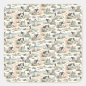 Coastal Cottage Lighthouse Pattern Vierkante Sticker (Voorkant)