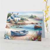 Coastal Cottage Seaside Rowboat Bloom Kaart (Gele Bloem)