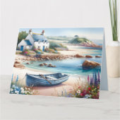 Coastal Cottage Seaside Rowboat Bloom Kaart (Voorkant)