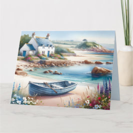 Coastal Cottage Seaside Rowboat Bloom Kaart