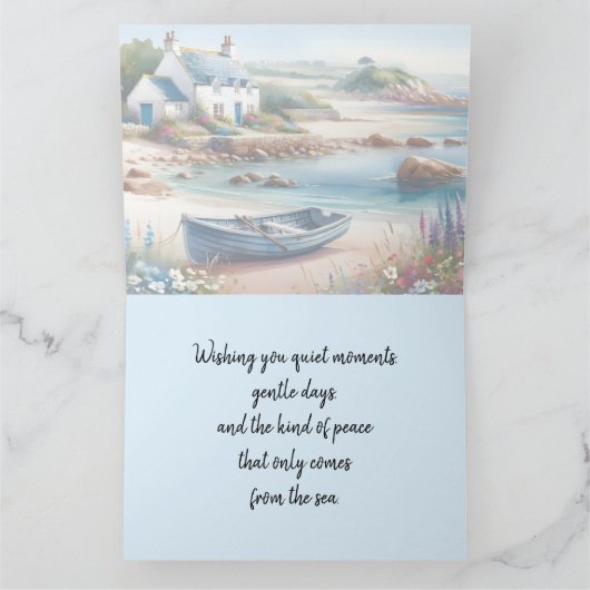 Coastal Cottage Seaside Rowboat Bloom Kaart (Binnen)