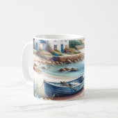 Coastal Cottage Seaside Rowboat Bloom Koffiemok (Voorkant links)