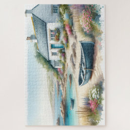 Coastal Cottage Watercolor Seaside Scene Legpuzzel