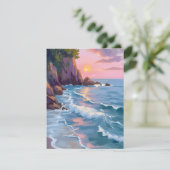 Coastal Cotton Candy Sunset Watercolor Paint Card (Staand voorkant)