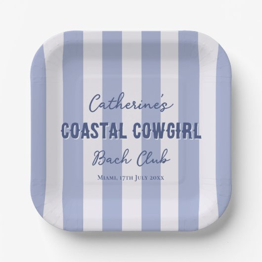 Coastal Cowgirl Bach Club Blauw Witte Strepen Papieren Bordje (Voorkant)