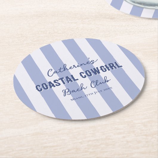Coastal Cowgirl Bach Club Blauw Witte Strepen Ronde Kartonnen Onderzetter (Gebogen)