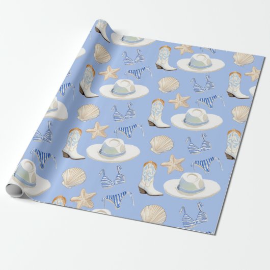 Coastal Cowgirl Bach Club Pattern Wrapping Paper Cadeaupapier (Uitgerold)