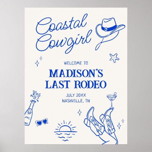 Coastal Cowgirl Bachelorette Downloadbaar Welkom Poster (Voorkant)