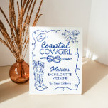 Coastal Cowgirl Bachelorette Weekendteken Reclamebord Met Voetstuk<br><div class="desc">Deze Funky Cowgirl Bachelorette Party Weekend Sign heeft een met de hand getekende lay-out met met de hand getekende illustraties samen met handgeschreven lettertype! Je hebt de vrijheid om iets uniek voor jou te creëer! Bewerk eenvoudig de bewoordingen en kleuren in overeenstemming met uw stijl! Tekst- en achtergrondkleuren zijn volledig...</div>