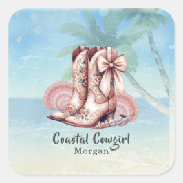 Coastal Cowgirl Beach Western Bloemen Laarzen Stic Vierkante Sticker