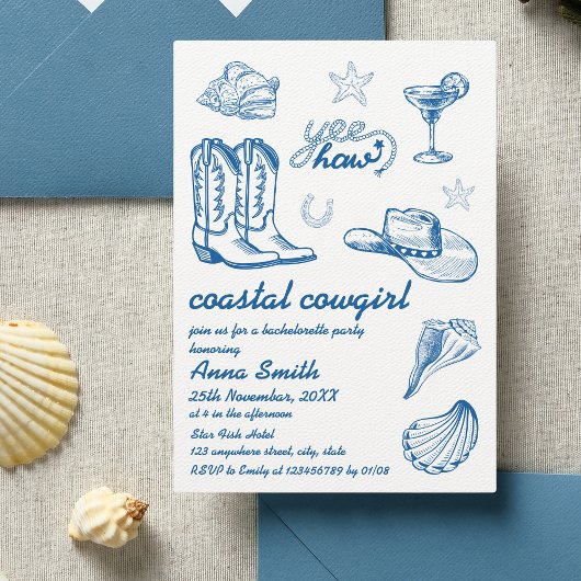 Coastal Cowgirl Blauw Hand Geschreven Bachelorette Kaart