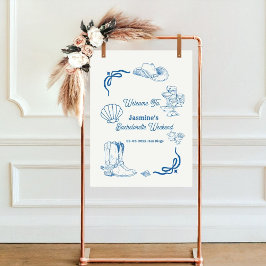 Coastal Cowgirl Blauw Hand Geschreven Bachelorette Poster