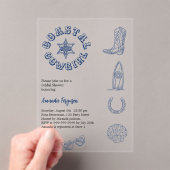 Coastal Cowgirl blauw strand helder Vrijgezellenfe Acryl Uitnodigingen (Insitu (Draagbaar))