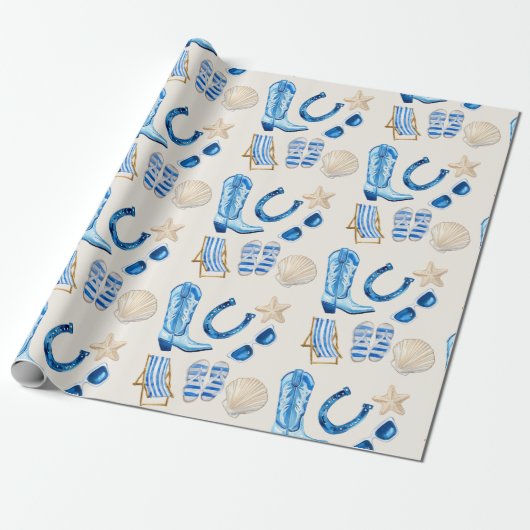 Coastal Cowgirl Blue Gift Cadeaupapier (Uitgerold)