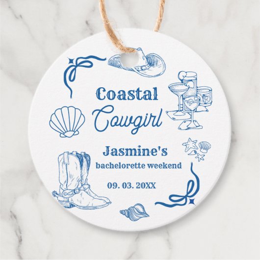 Coastal cowgirl Blue Ocean Bachelorette weekend Bedankjes Labels (Voorkant)
