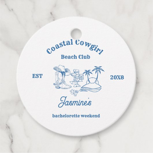 Coastal cowgirl Blue Ocean Bachelorette weekend Bedankjes Labels (Voorkant)