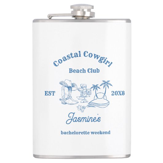 Coastal cowgirl Blue Ocean Bachelorette weekend Heupfles (Voorkant)