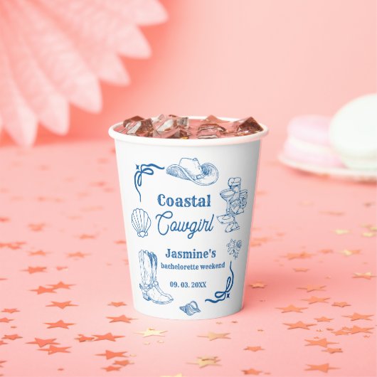 Coastal cowgirl Blue Ocean Bachelorette weekend Papieren Bekers (Insitu)