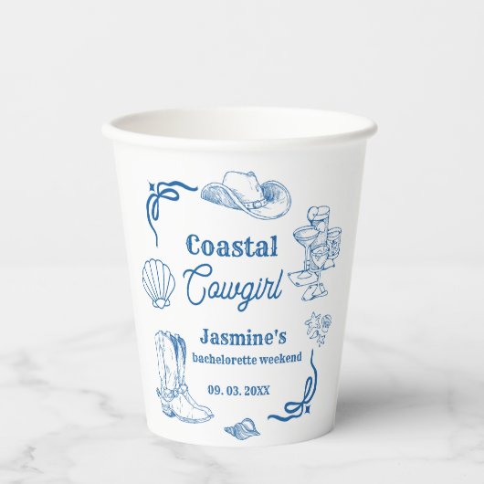 Coastal cowgirl Blue Ocean Bachelorette weekend Papieren Bekers (Voorkant)