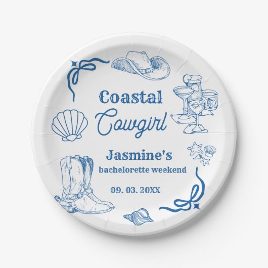 Coastal cowgirl Blue Ocean Bachelorette weekend Papieren Bordje (Voorkant)