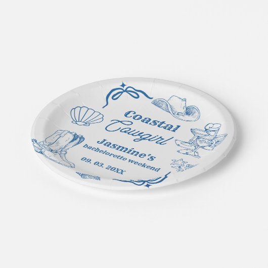 Coastal cowgirl Blue Ocean Bachelorette weekend Papieren Bordje (Gekanteld)