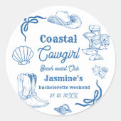 Coastal cowgirl Blue Ocean Bachelorette weekend Ronde Sticker (Voorkant)