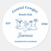Coastal cowgirl Blue Ocean Bachelorette weekend Ronde Sticker (Voorkant)