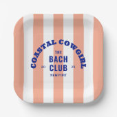 Coastal Cowgirl De Bachclub Roze Cabana Stripe Papieren Bordje (Voorkant)