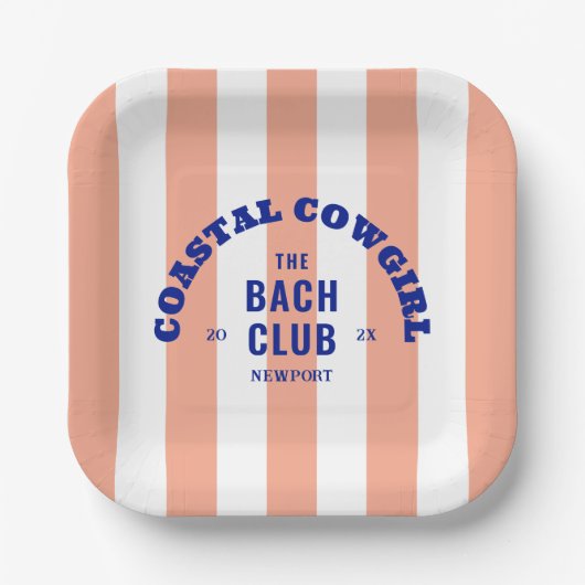 Coastal Cowgirl De Bachclub Roze Cabana Stripe Papieren Bordje (Voorkant)