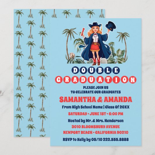 Coastal Cowgirl Dubbele Afstudeerfeest Kaart (Voorkant / Achterkant)