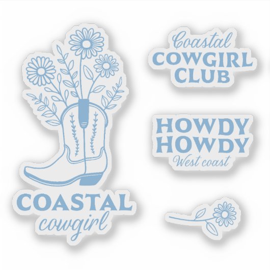 Coastal Cowgirl esthetische blauwe bloemenbundel p Sticker (Voorkant)