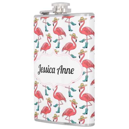 Coastal Cowgirl Flamingo Aangepaste naam Heupfles (Links)