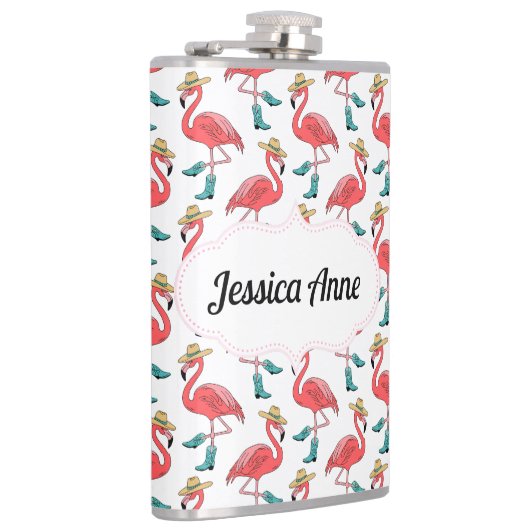 Coastal Cowgirl Flamingo Aangepaste naam Heupfles (Rechts)