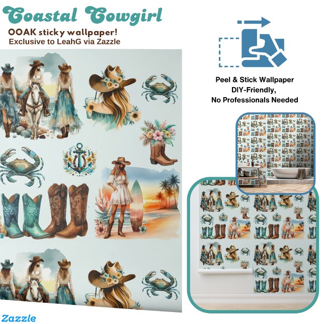 Coastal Cowgirl Horses Anchors Surf Easy DIY Decor Behang (Creator heeft geüpload)