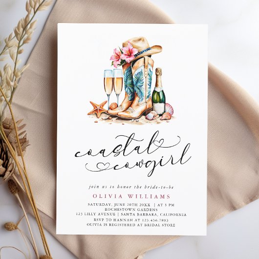 Coastal Cowgirl Modern Waterverf Vrijgezellenfeest Kaart