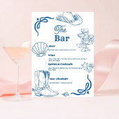 Coastal Cowgirl Ocean Bachelorette Party Bar Menu Reclamebord Met Voetstuk